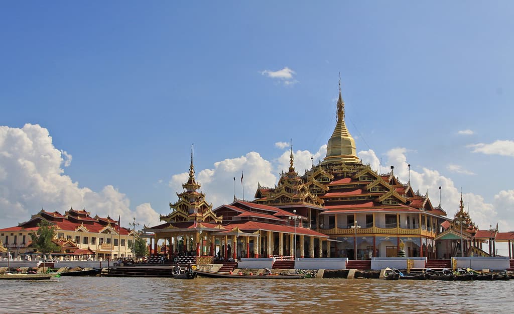 Phaung Daw Oo Pagoda on the water at Inle Lake