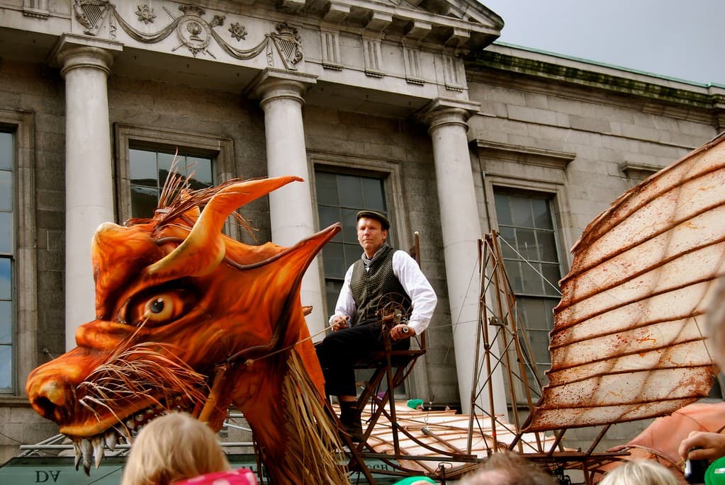A giant dragon figure in the St Patrick's Day parade in Dublin