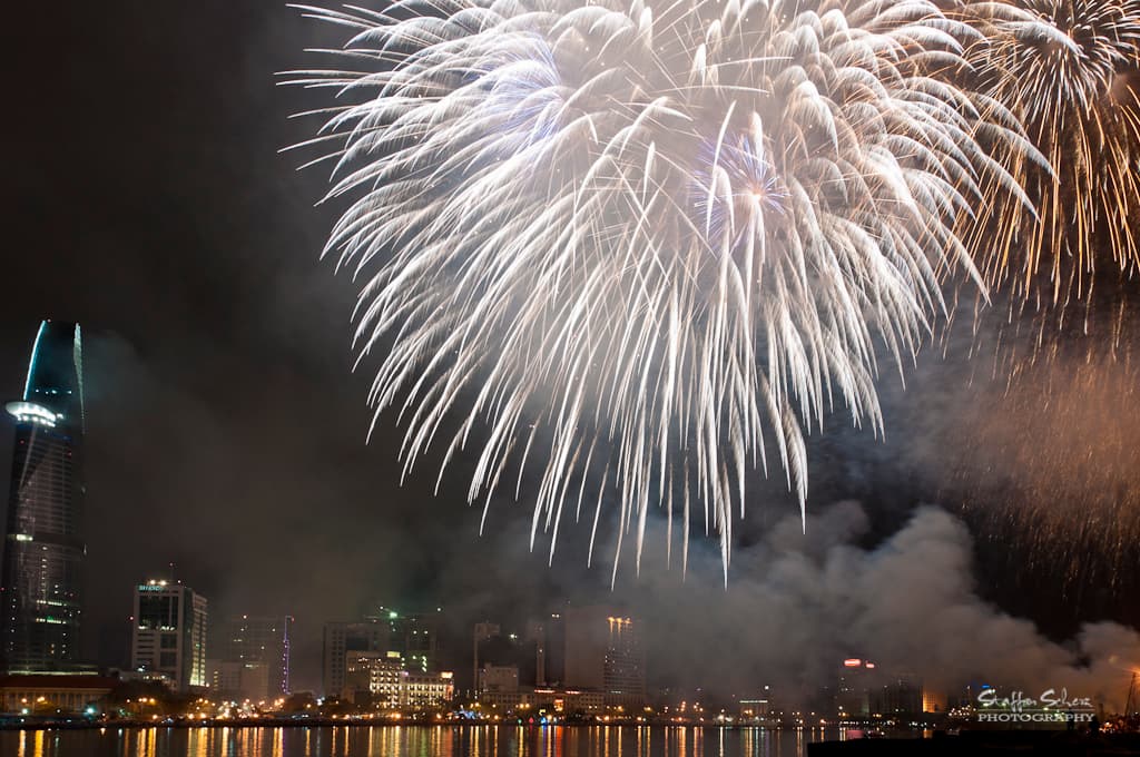 Fireworks over the city for Tet Nguyen Dan in Vietnam