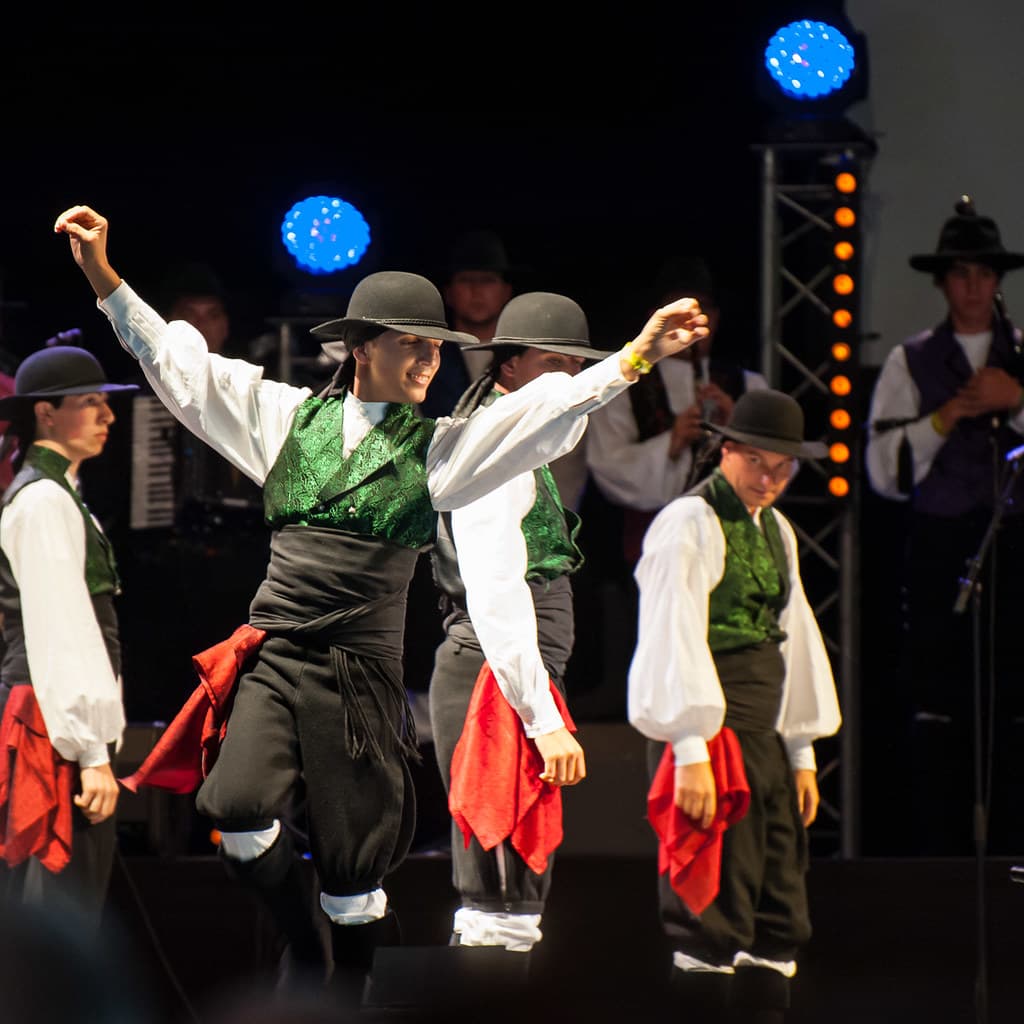Dancers in traditional costumes perform on stage at the Festival Interceltique de Lorient